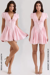 pink gingham cotton mini dress