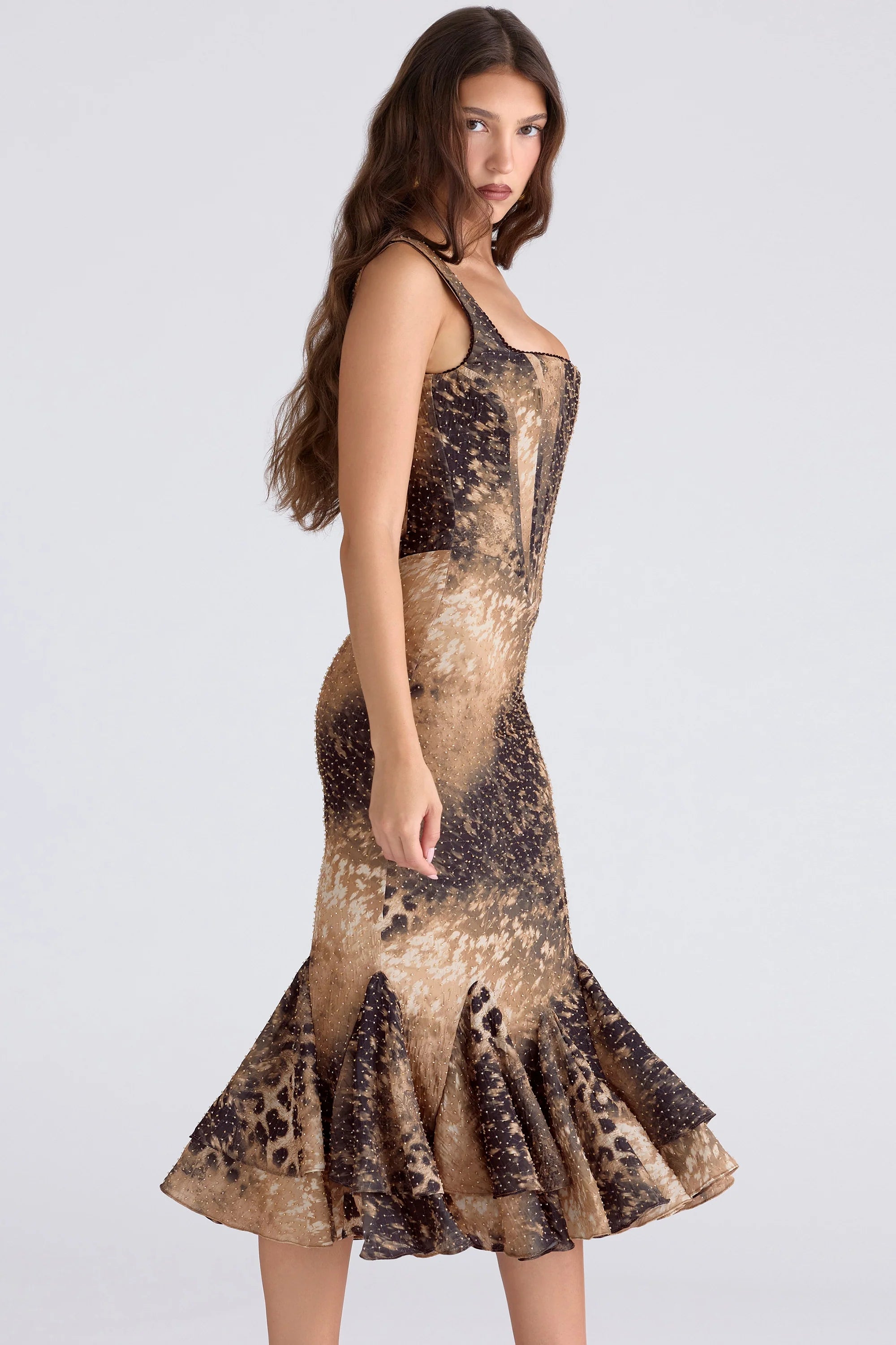 leopard print hand beaded embellished midi dress limited edition