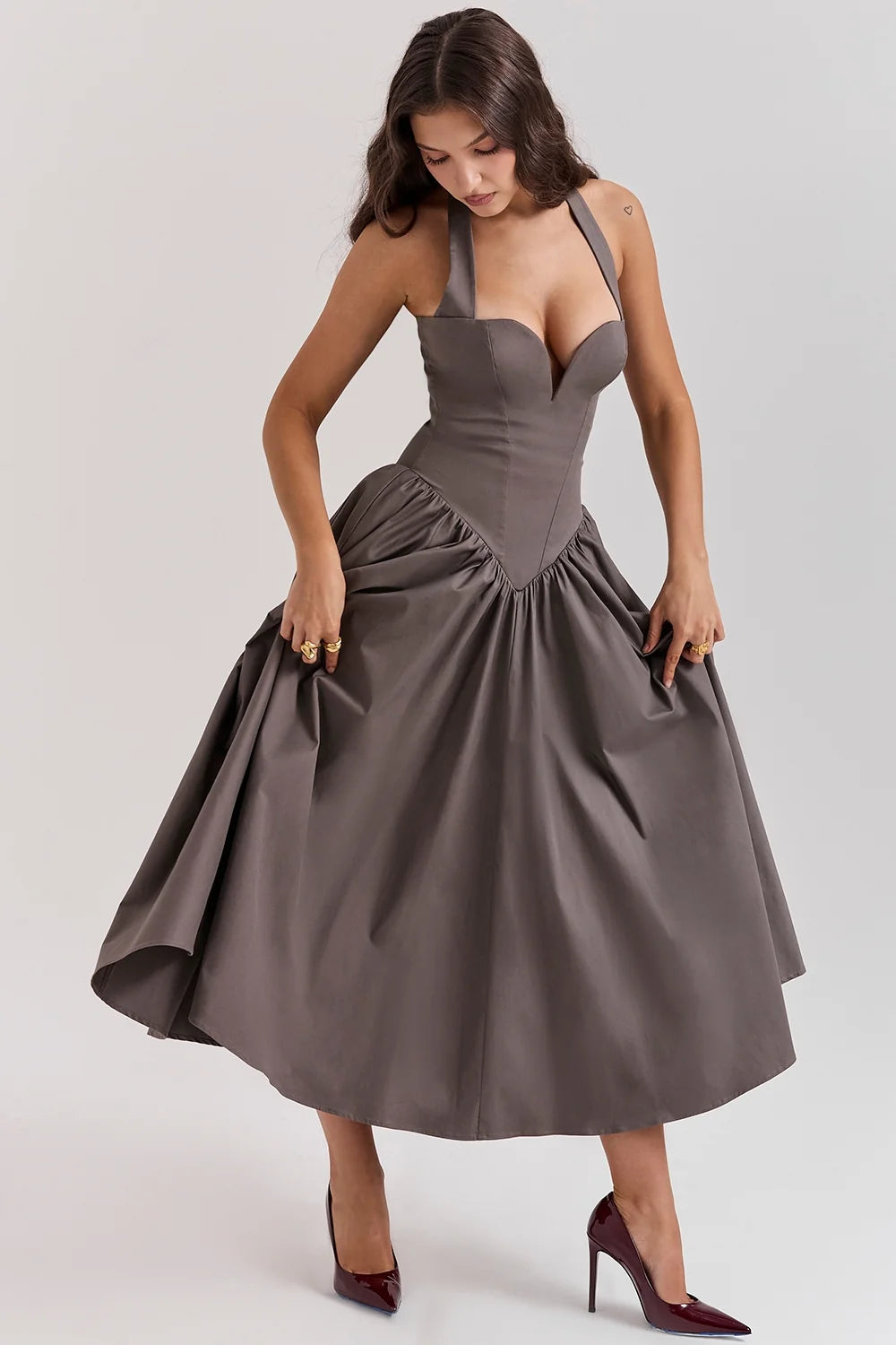 smoke halter midi dress