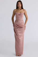 blush satin strapless gown