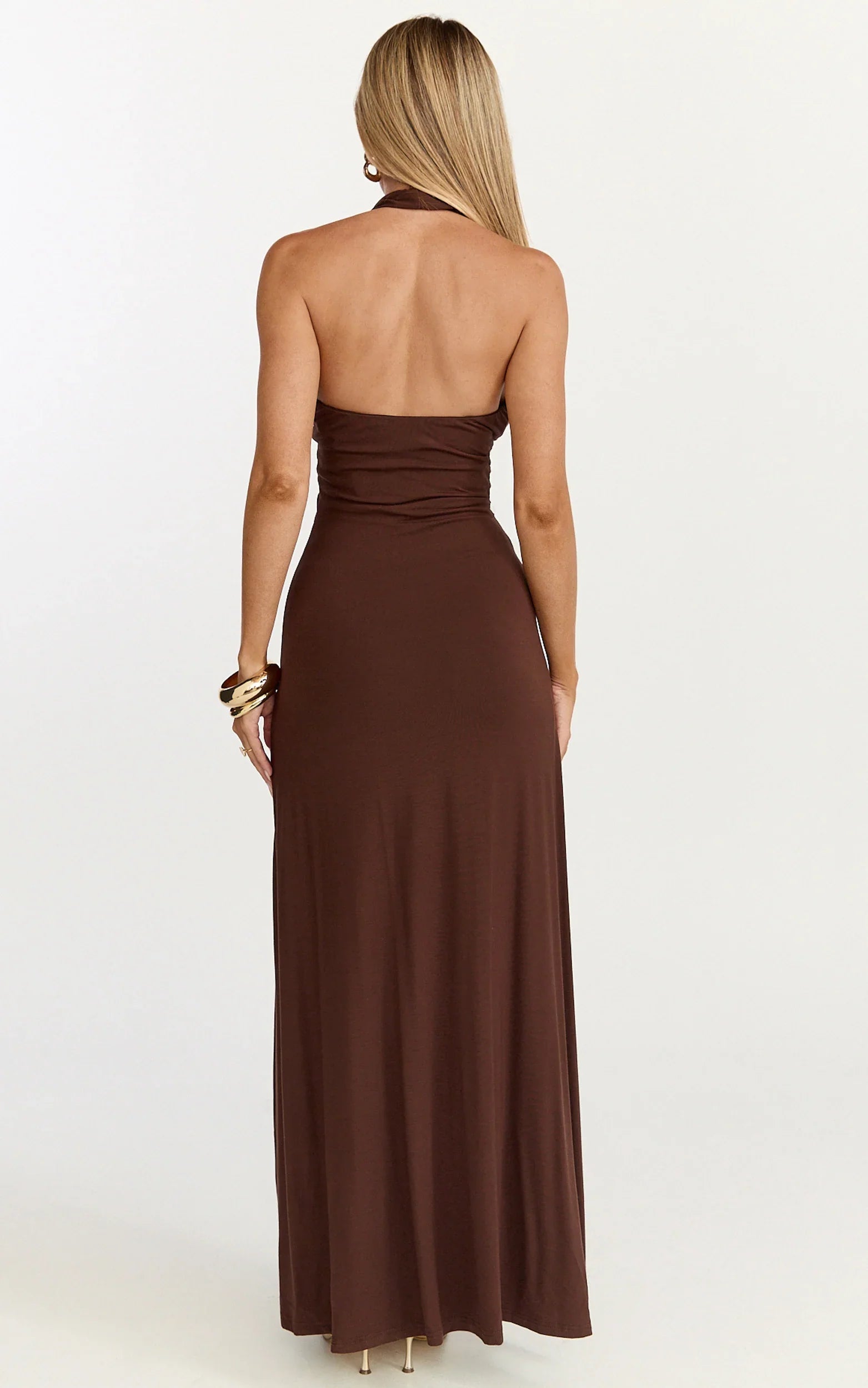 Odile Maxi Dress U Halter Neck Dress in Chocolate