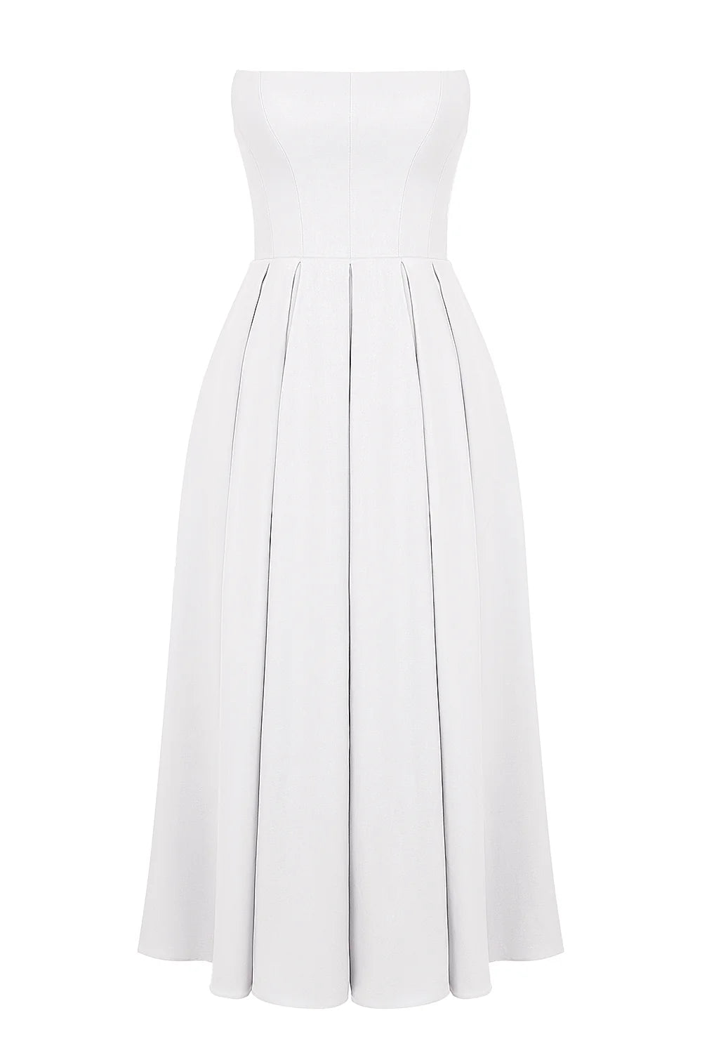 white strapless midi sundress