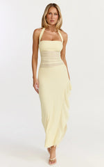 Almarie Midi Dress Halter Neck Mesh Dress in Lemon