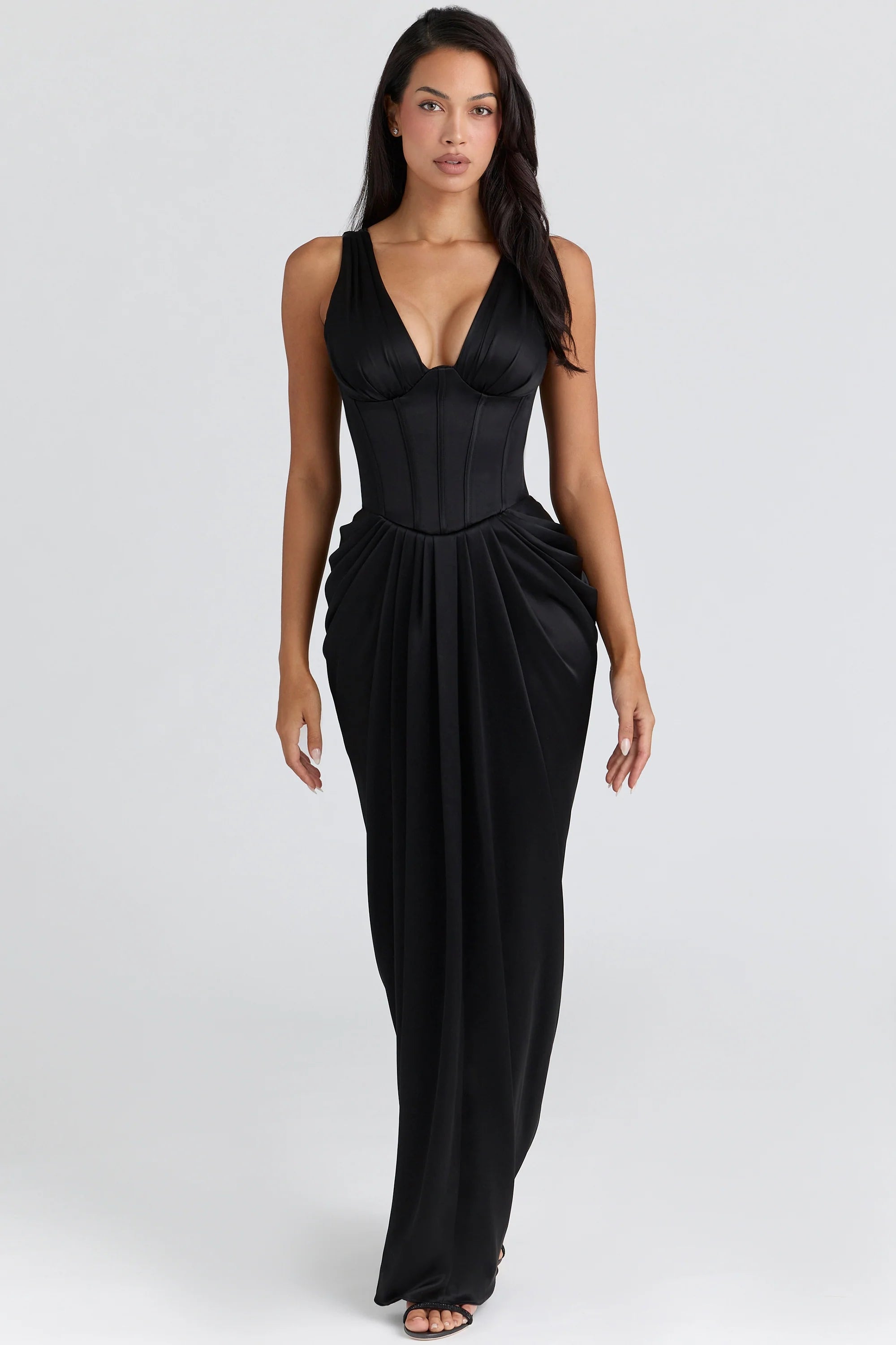 black satin hourglass maxi dress limited edition