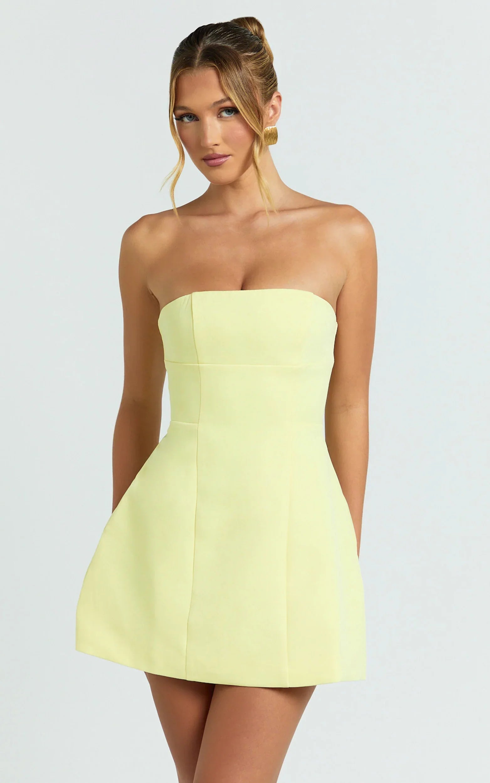 Catharine Mini Dress Strapless A Line Dress in Lemon