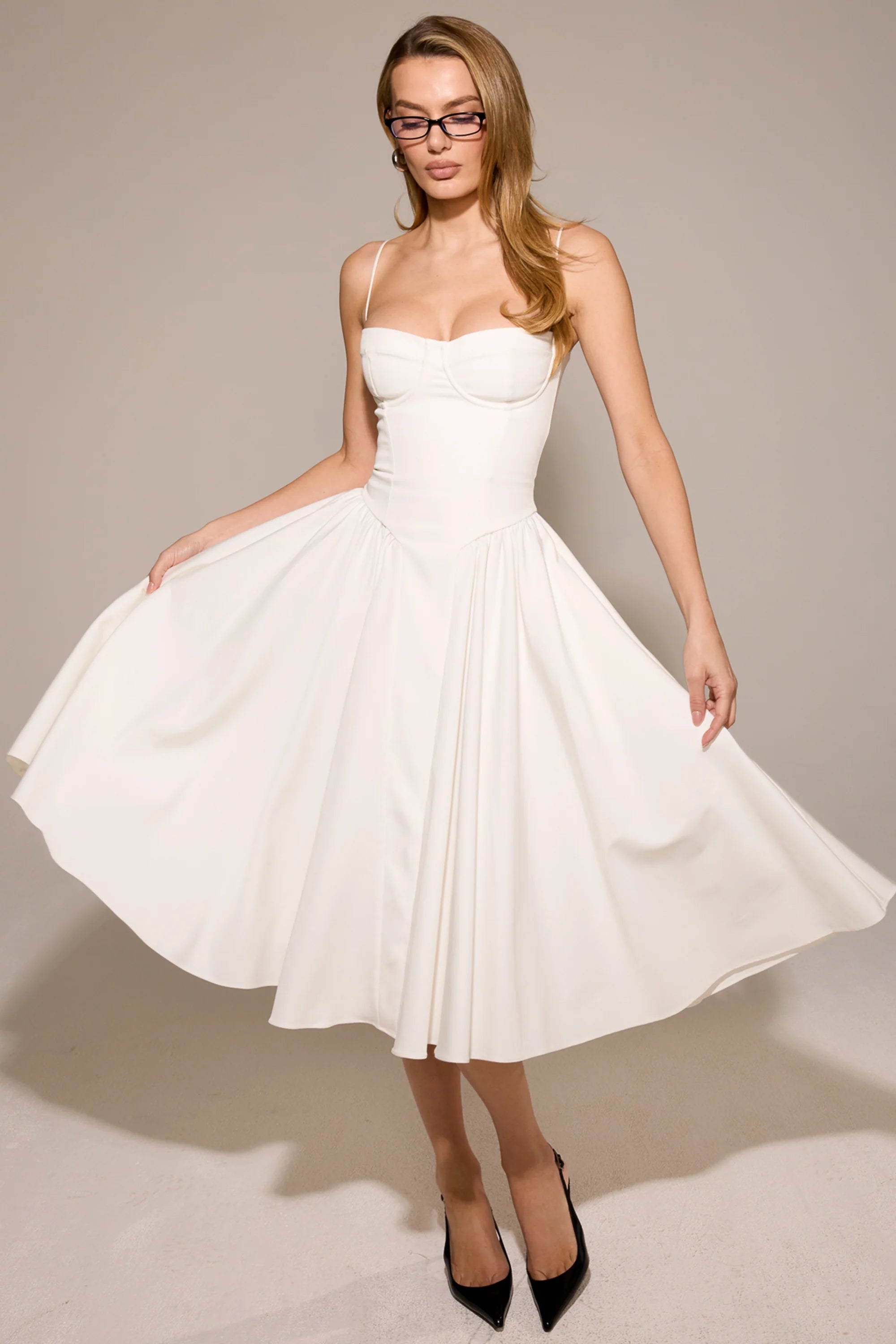 white corset midi dress