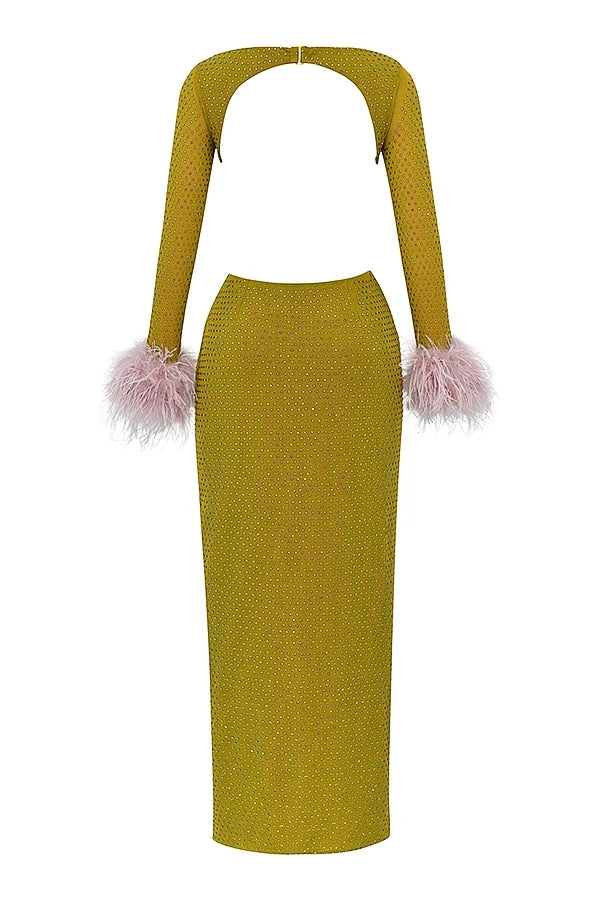 chartreuse crystallised maxi dress