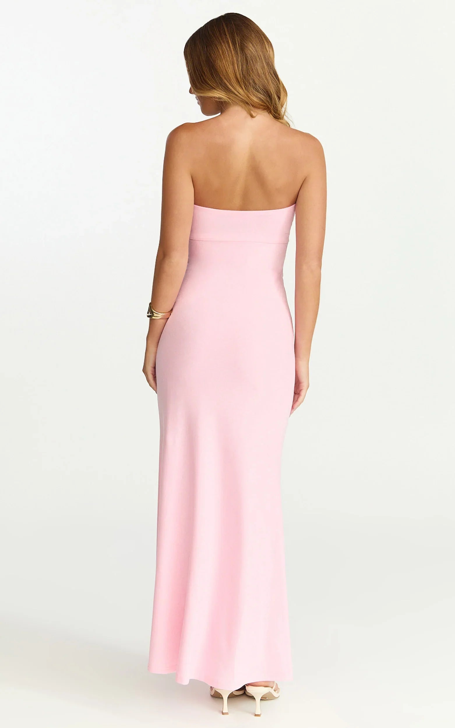 Aria Maxi Dress Strapless Tie Waist Dress in Pink