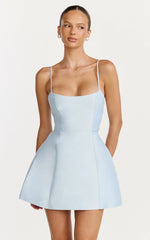 Carolina Mini Dress Scoop Neck Panel Bodice Dress in Pale Blue