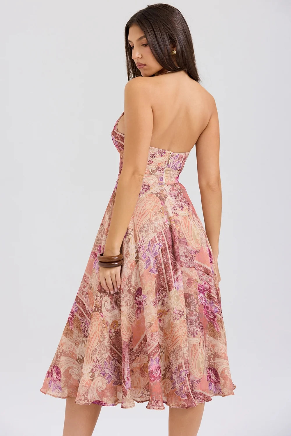 paisley patchwork print georgette halter sundress