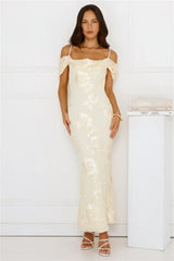 Youre Magic Off Shoulder Mesh Maxi Dress Yellow
