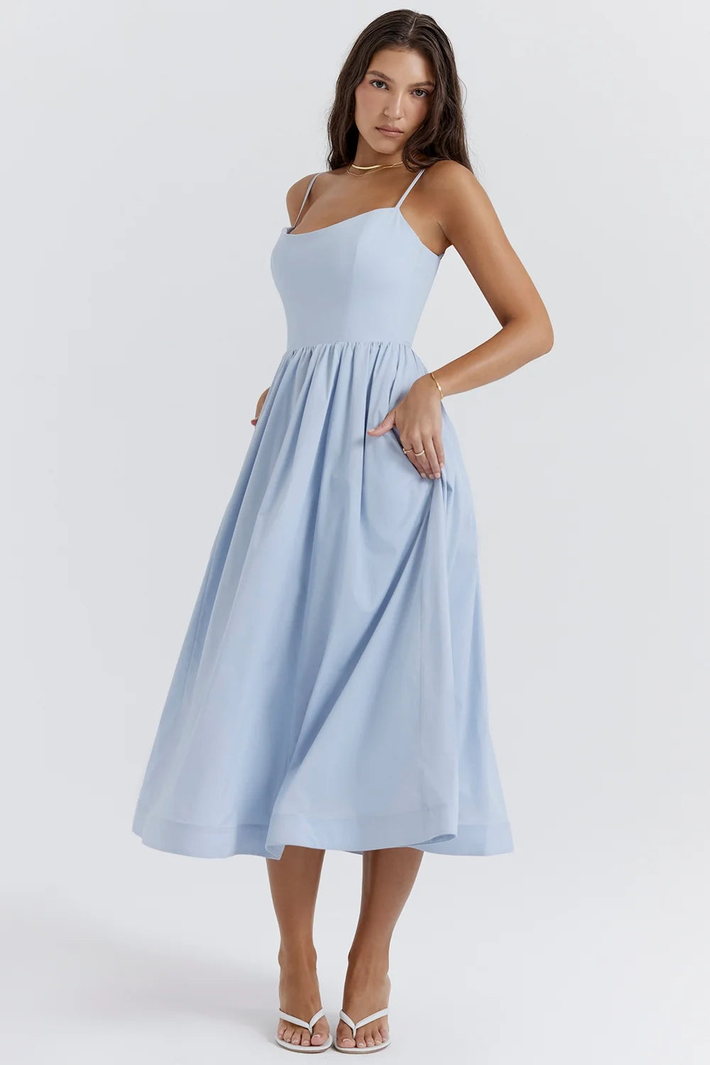 soft blue corset sundress