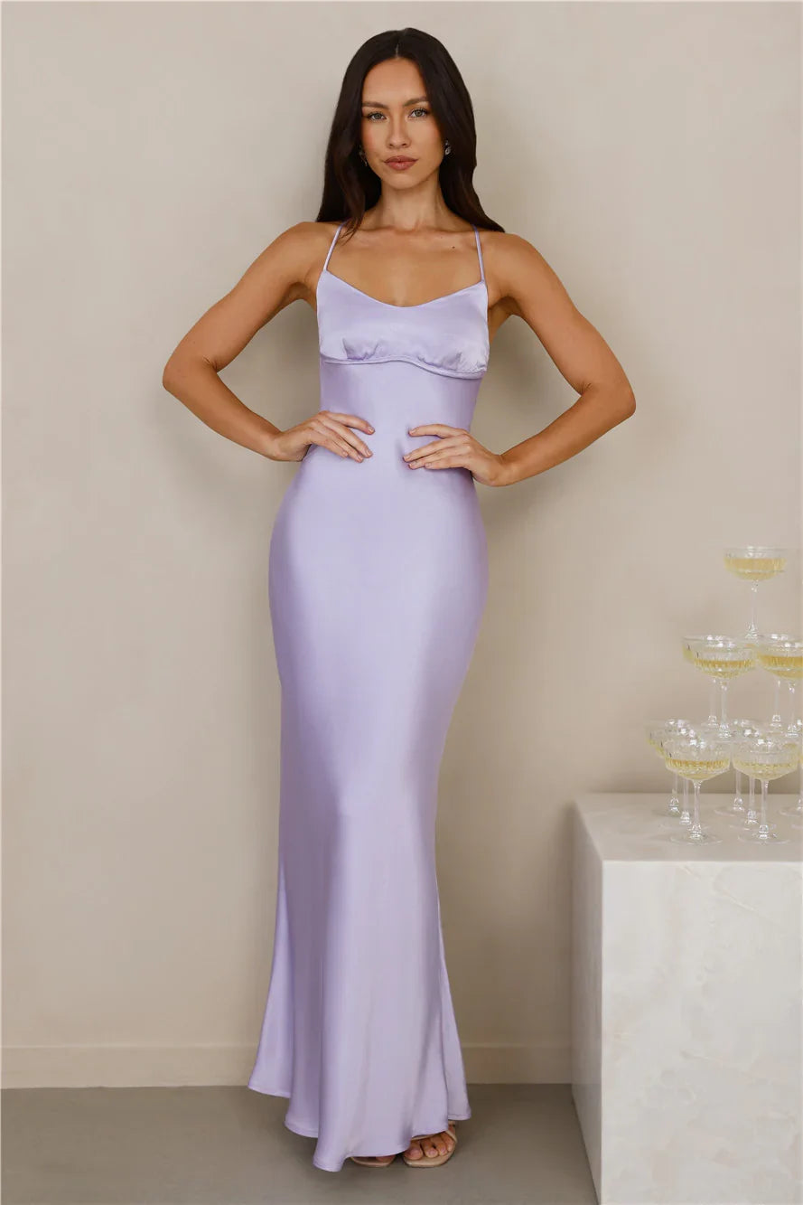 The Samara Satin Maxi Dress Lilac