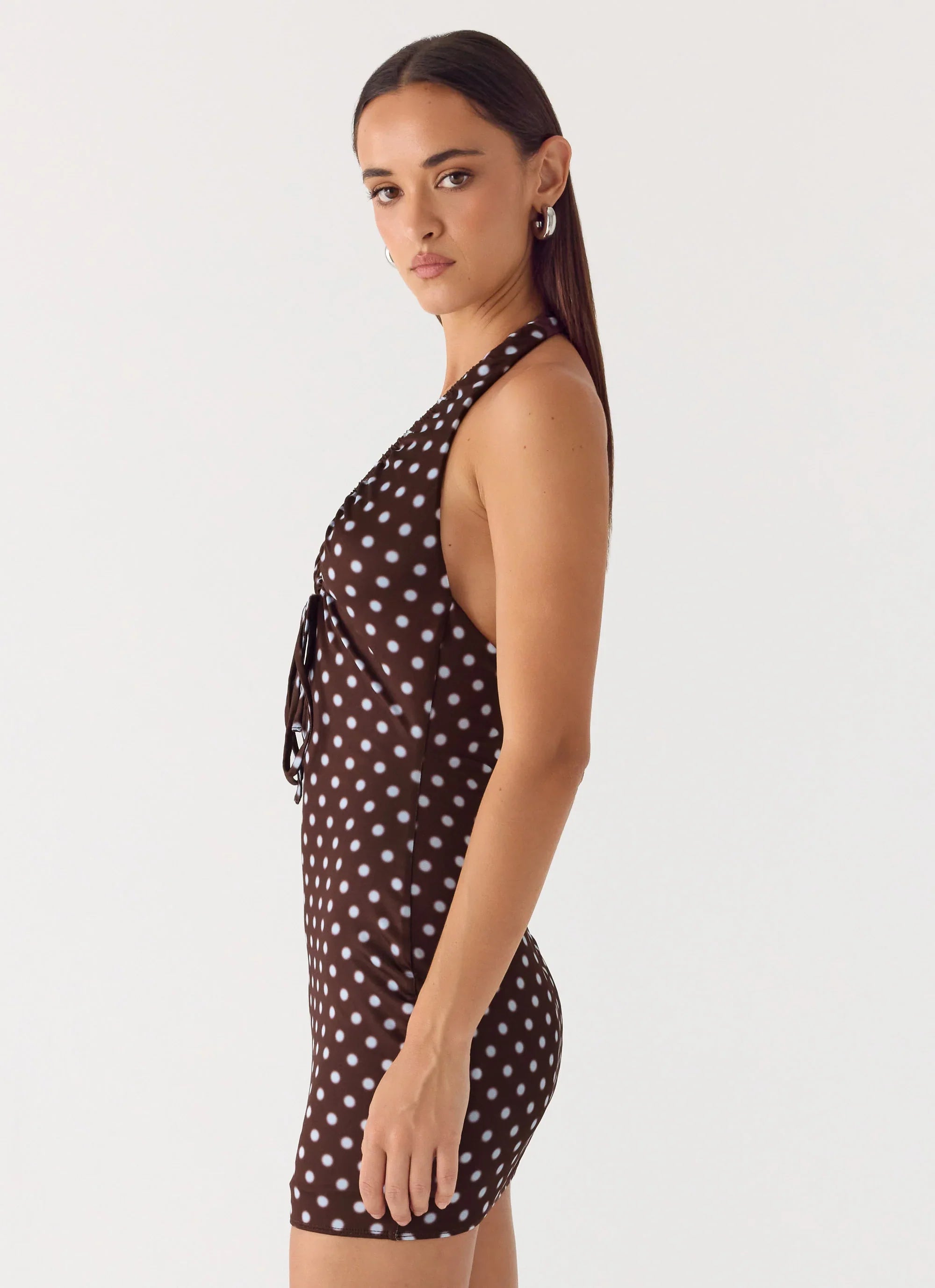 Ask You Twice Mini Dress Chocolate Blue Dot