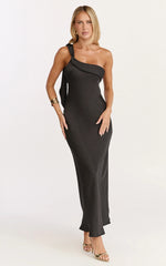Calix Midi Dress One Shoulder Slip Dress in Black