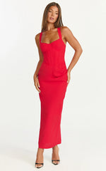Lila Midi Dress V Neck Corset Top Bodycon Dress in Red