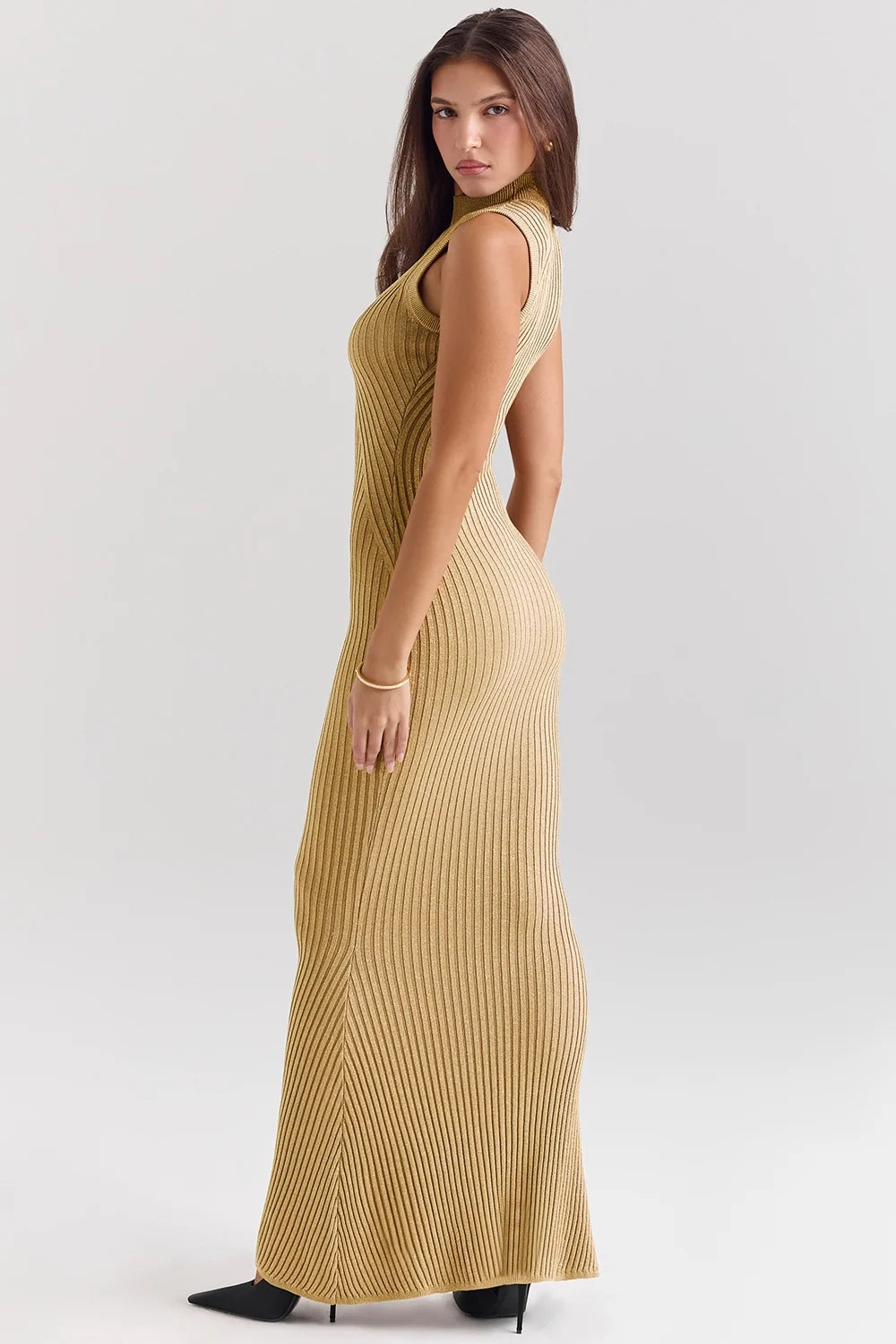 gold metallic maxi dress