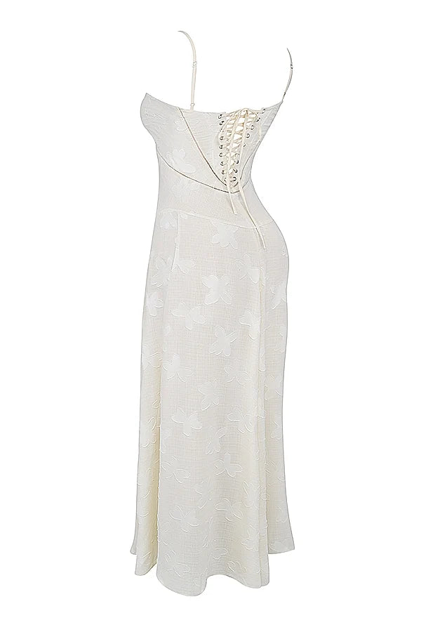 vintage cream floral lace back maxi dress