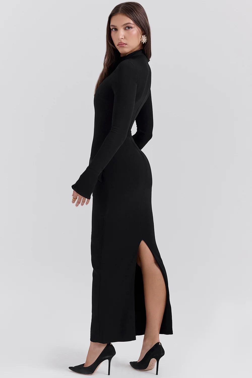 black turtleneck maxi dress