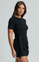 Candace Mini Dress Faux Wrap Shift Dress in Black