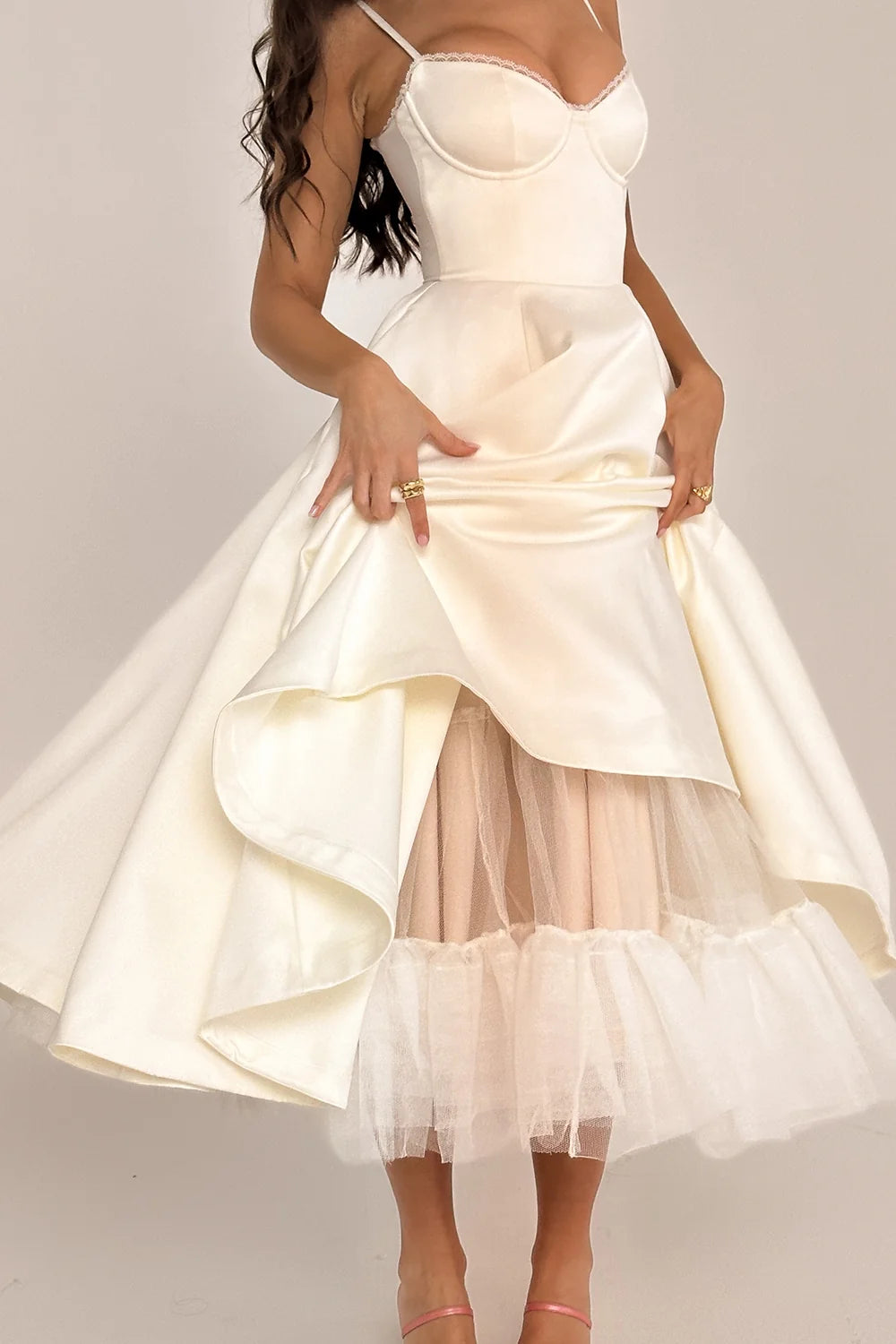 white tulle midi dress