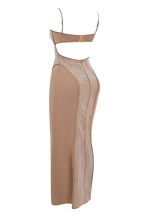cafe au lait sequin maxi dress