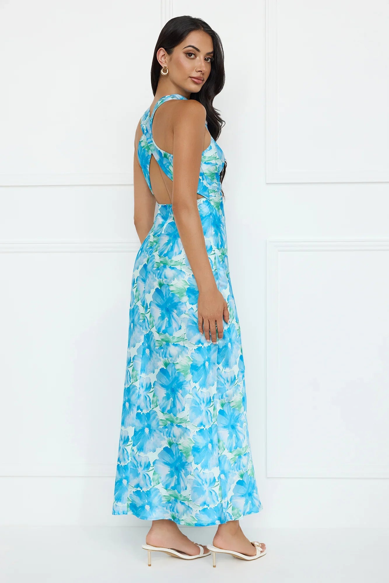 Ocean Spark Satin Maxi Dress Blue