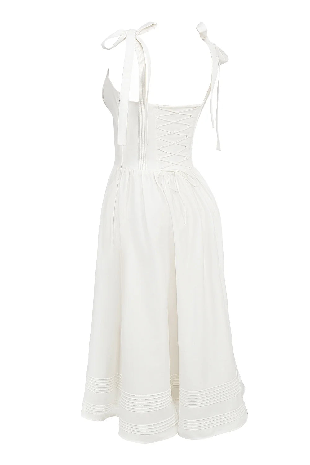white pin tuck cotton midi sundress