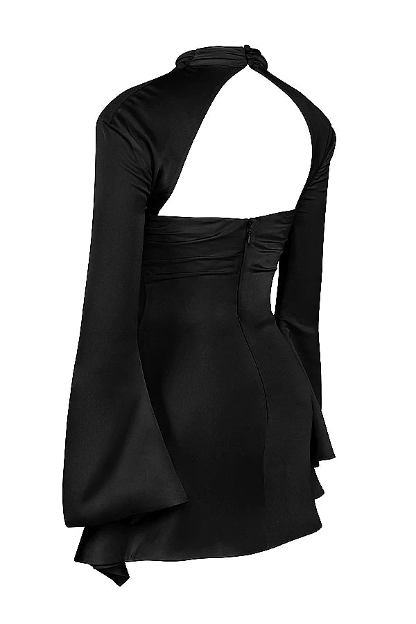 black draped corset dress
