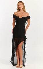 Theadore Maxi Dress One Shoulder Asymmetric Hem Dress in Black