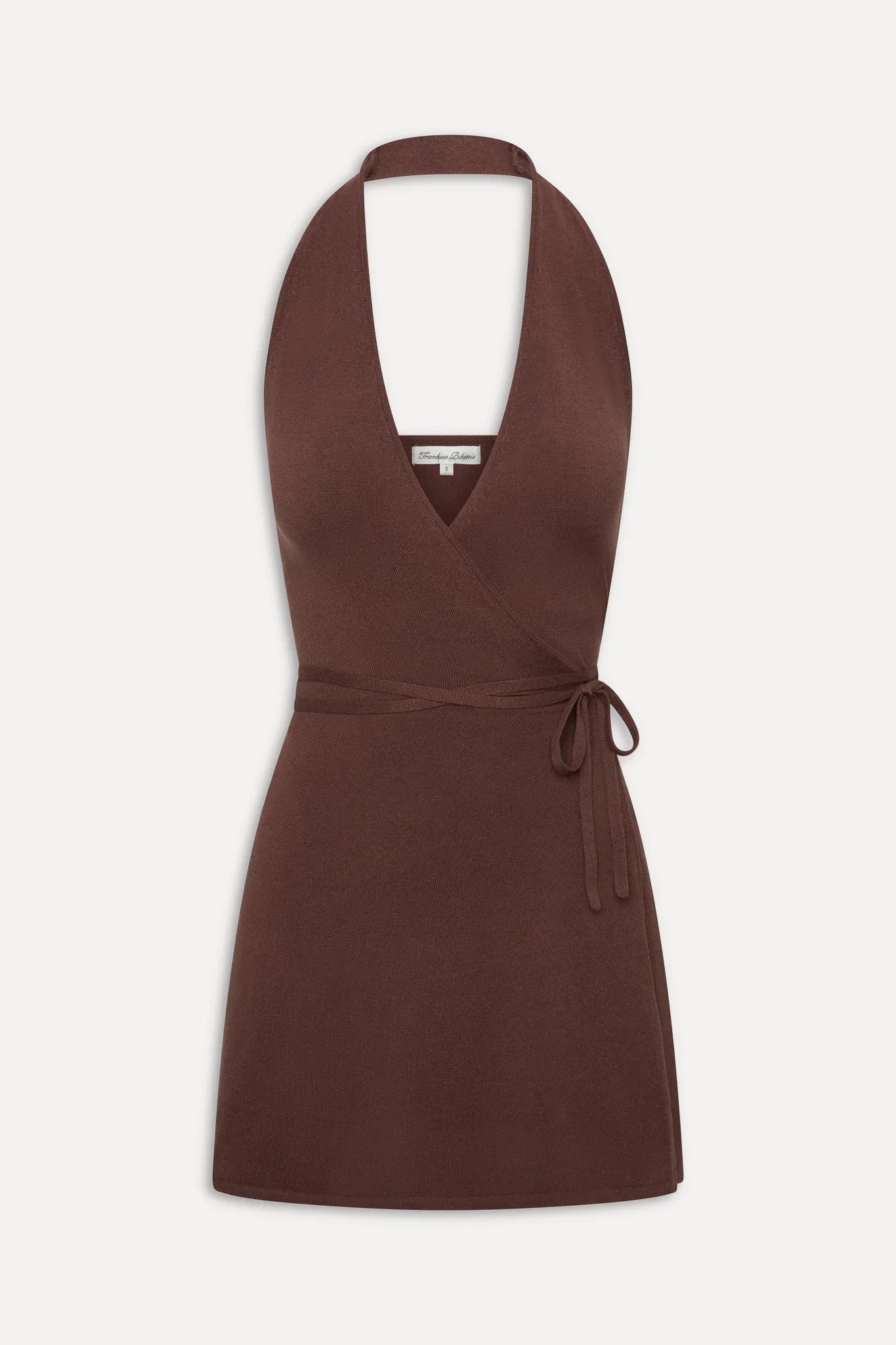 Evening Halter Wrap Mini Dress Brown Sugar