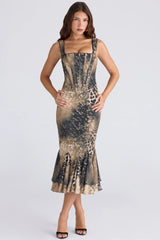 leopard print hand beaded embellished midi dress limited edition