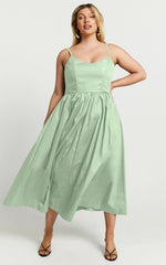 Braelyn Midi Dress Scoop Neck Flare Dress in Sage