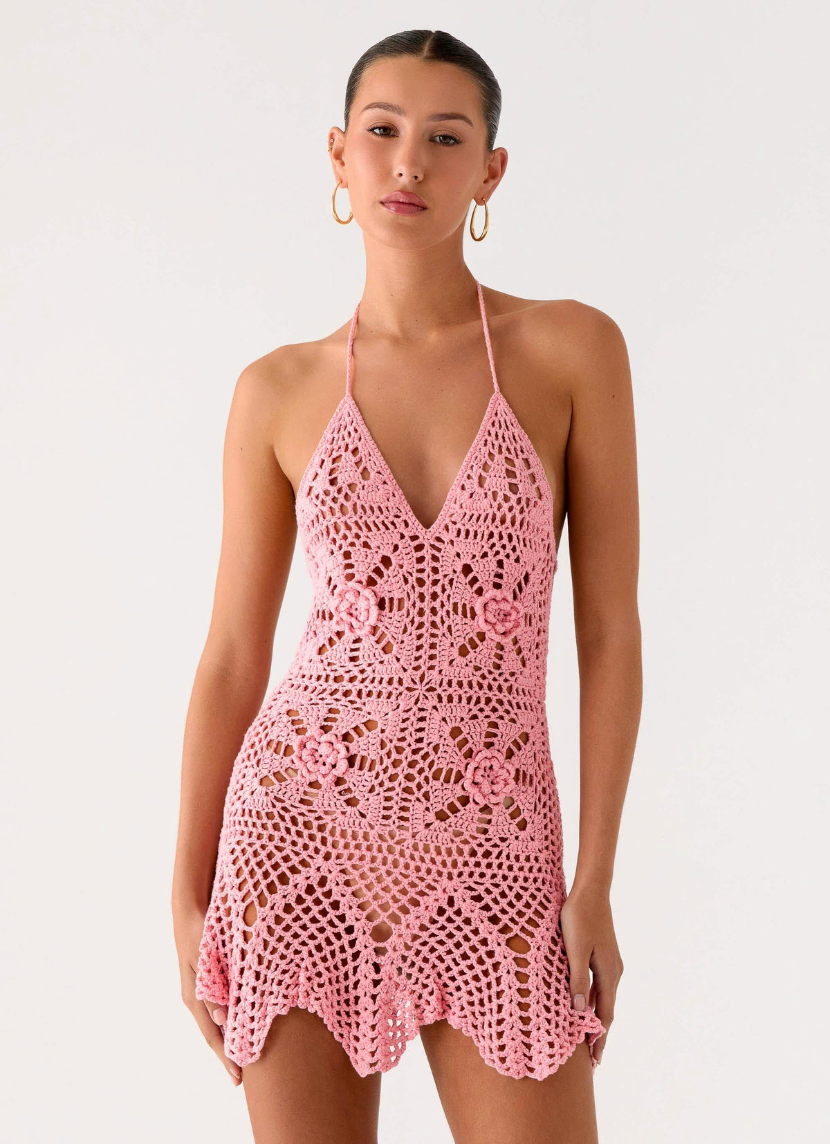 Beach Days Crochet Mini Dress Pink