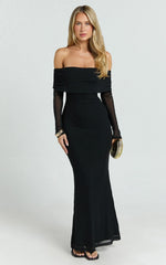 Bethanie Maxi Dress Off The Shoulder Mesh Dress in Black