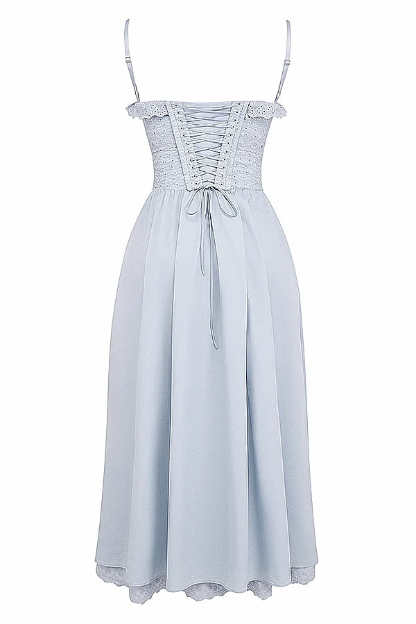 soft blue cotton broderie anglais midi sundress