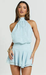 Bryonie Mini Dress Backless Halter Dress in Pale Blue