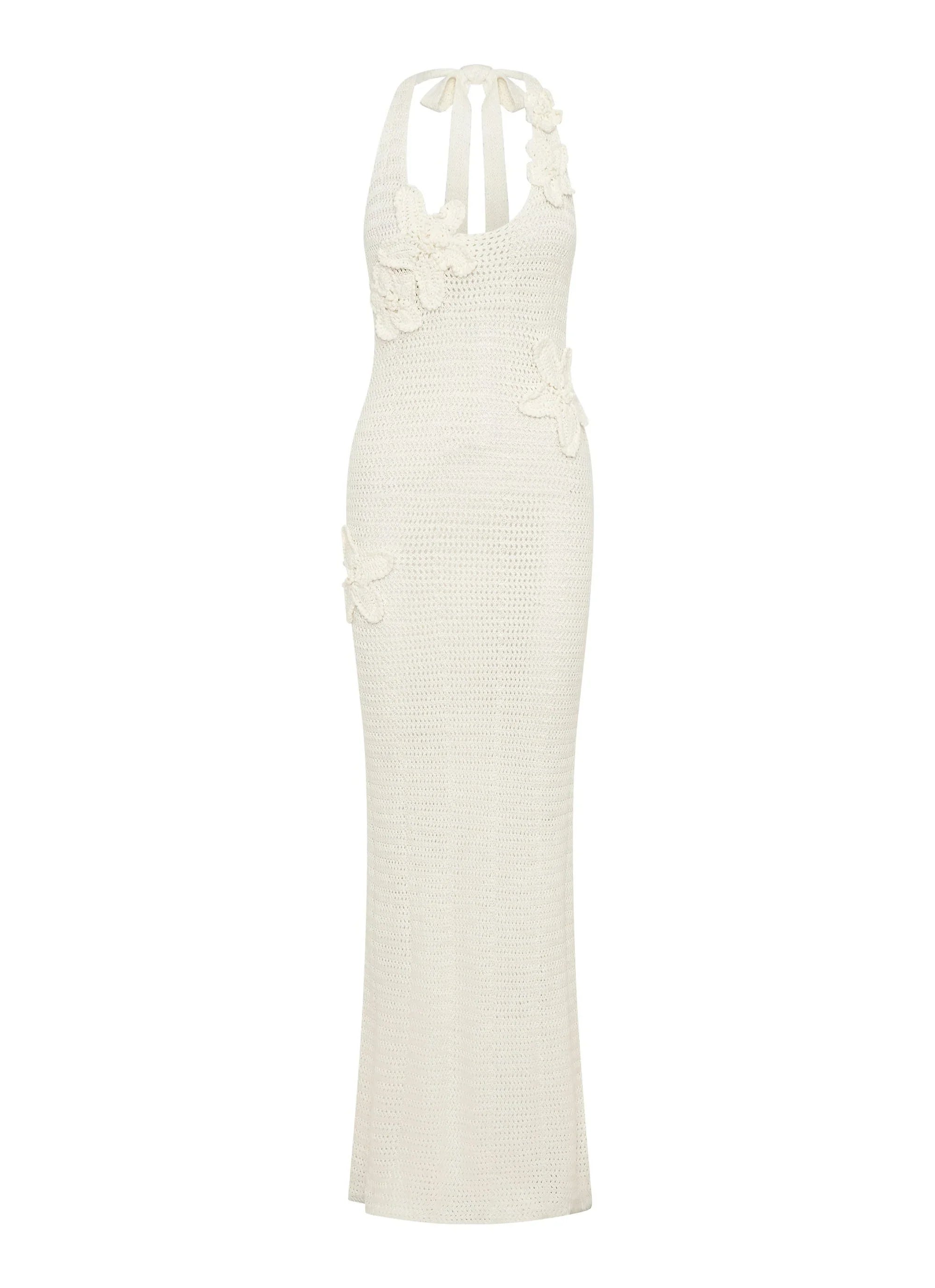 Novalee Flower Crochet Maxi Dress Ivory