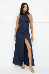 Sonnet Satin Halter Maxi Dress Navy
