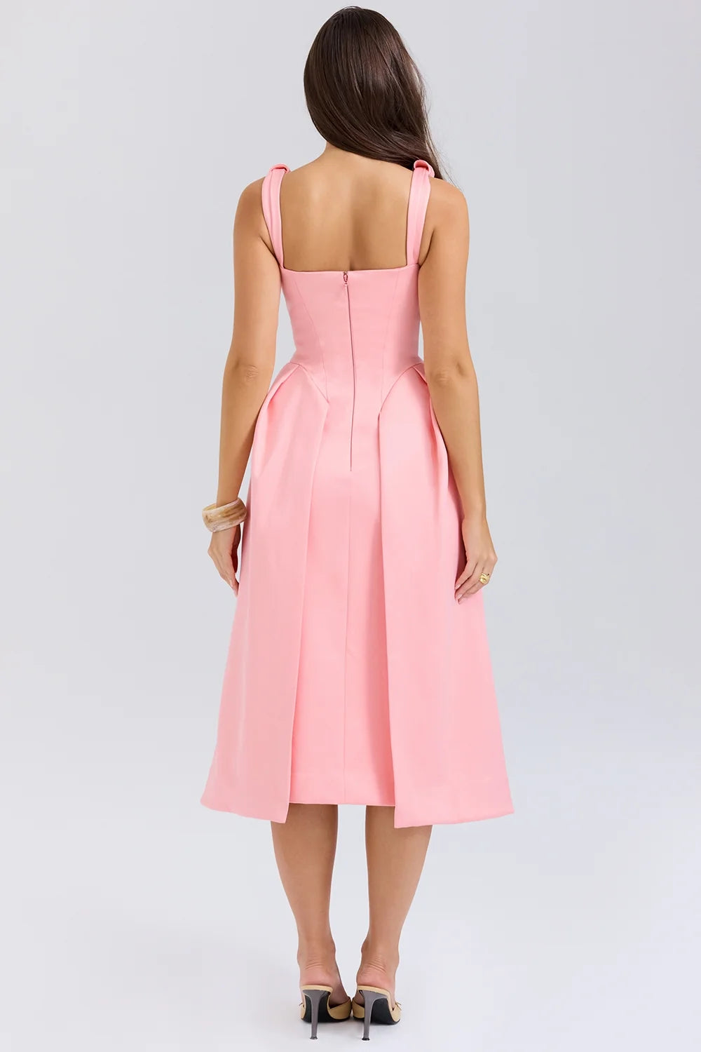 peach satin pleated midi dress sale