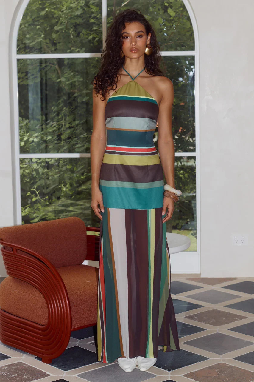ESTELLA HALTER HIGH SLIT MAXI DRESS ESTELLA MULTI