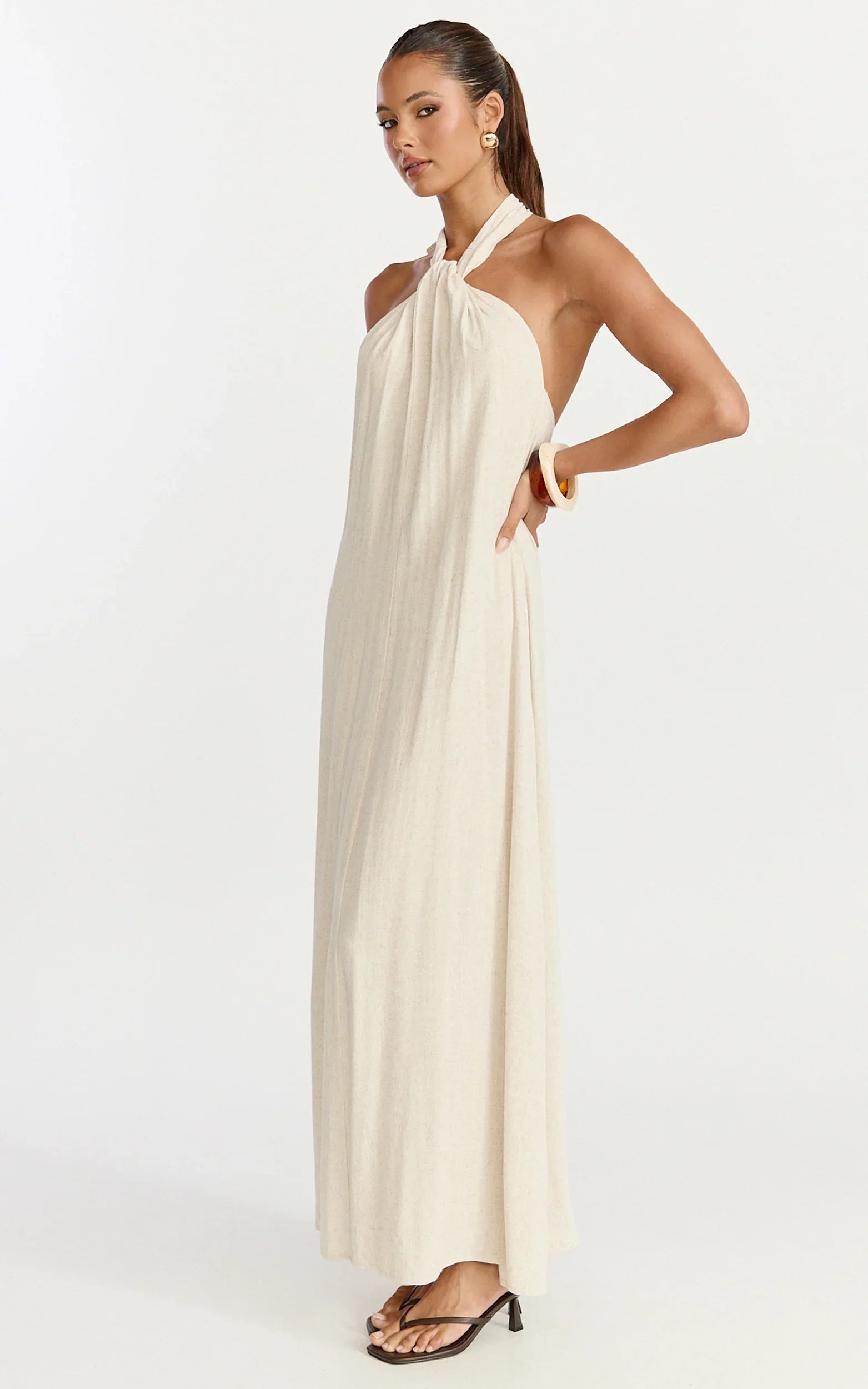 Hilda Maxi Dress Knot Detail Halter Neck Maxi Dress in Natural