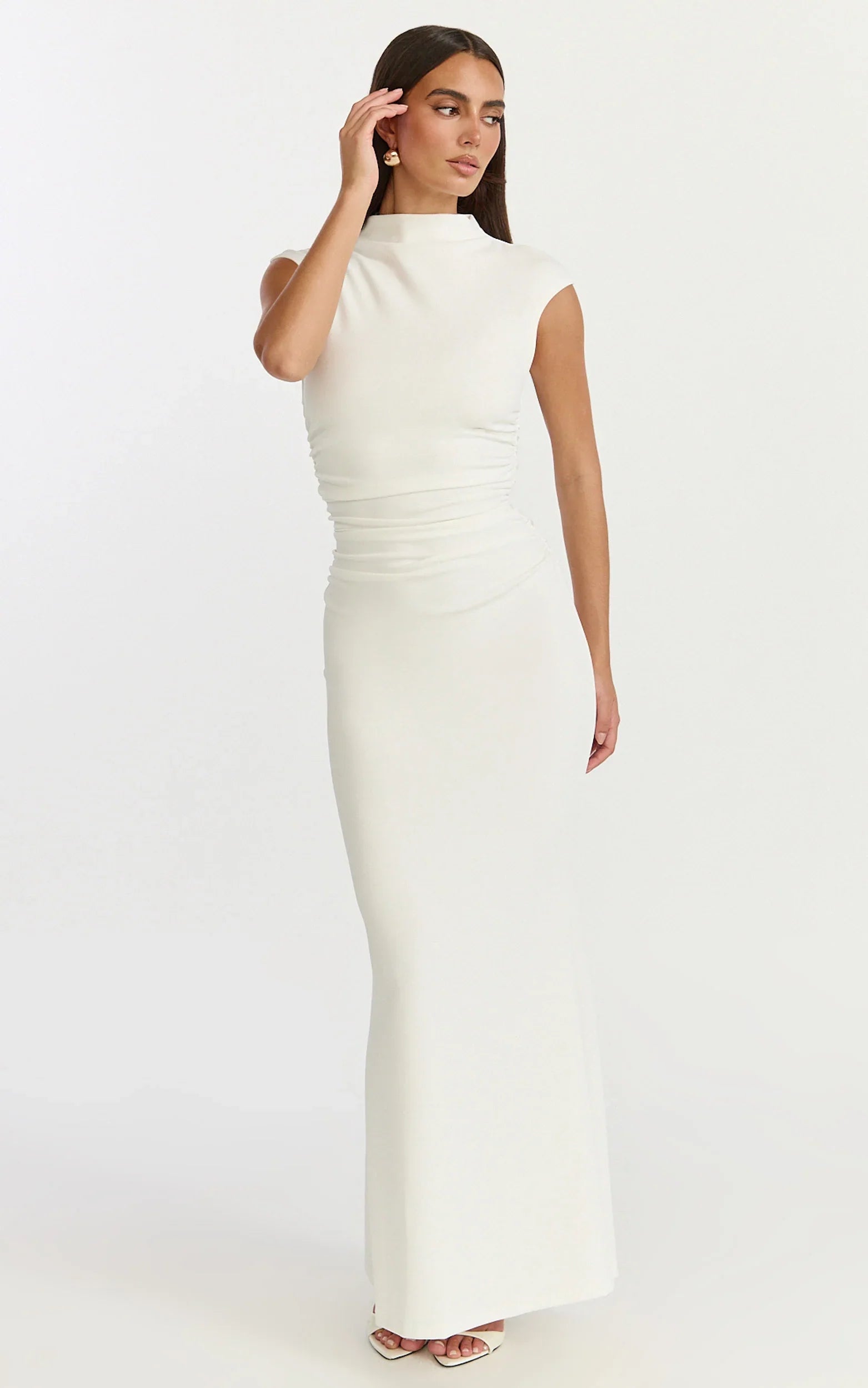 Eira Maxi Dress High Neck Cap Sleeve Maxi Dress in White
