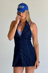 Moonlight Denim Halter Dress Blue Denim