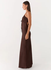 Flora Satin Maxi Dress Chocolate
