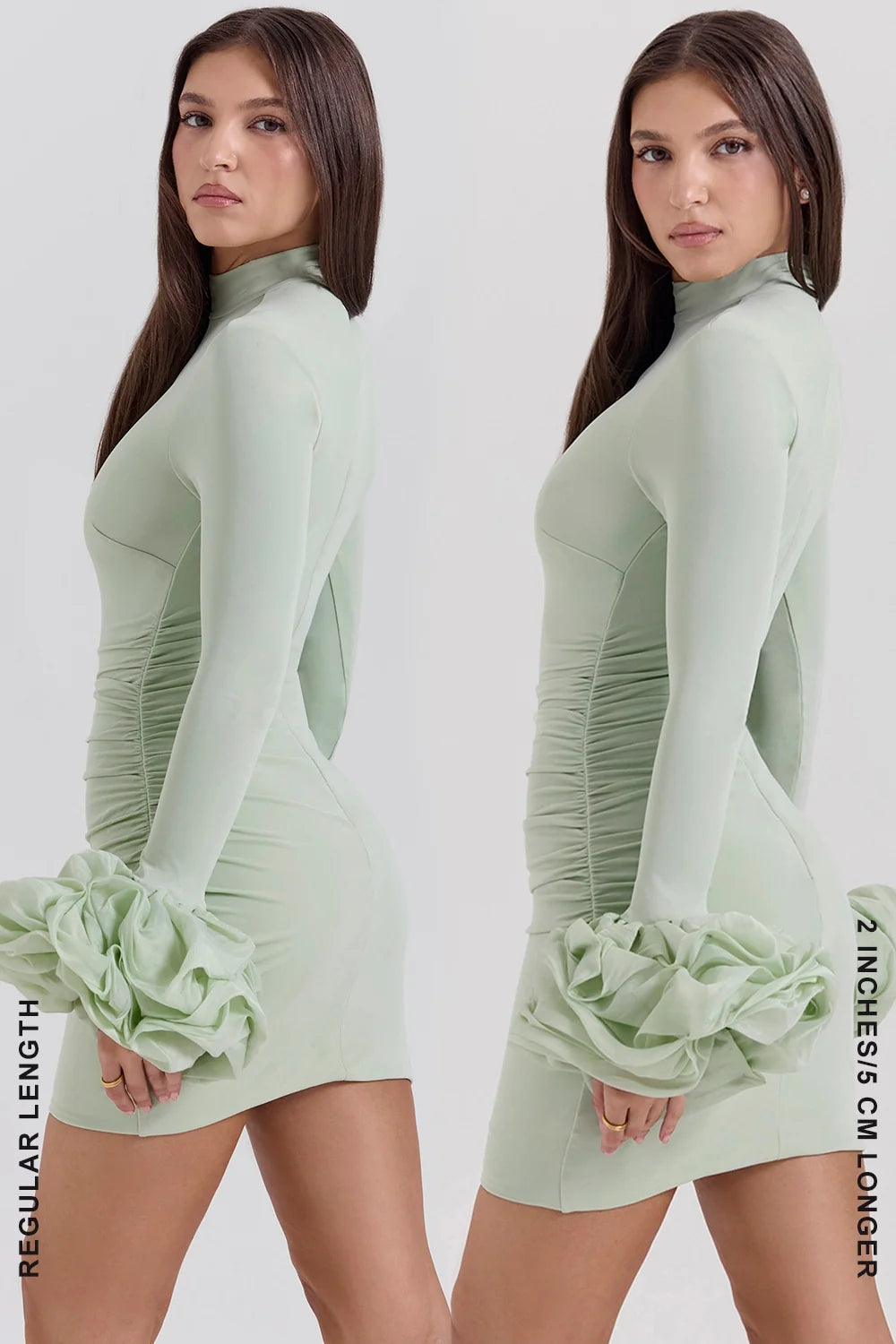 pistachio ruffle cuff mini dress sale