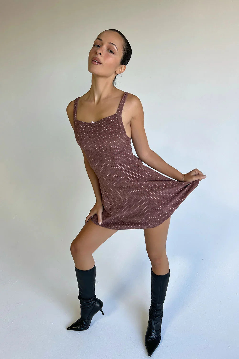 Valentina Terry Polka Dot Dress Chocolate