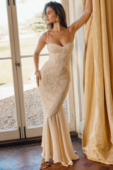 vanilla chiffon lace gown
