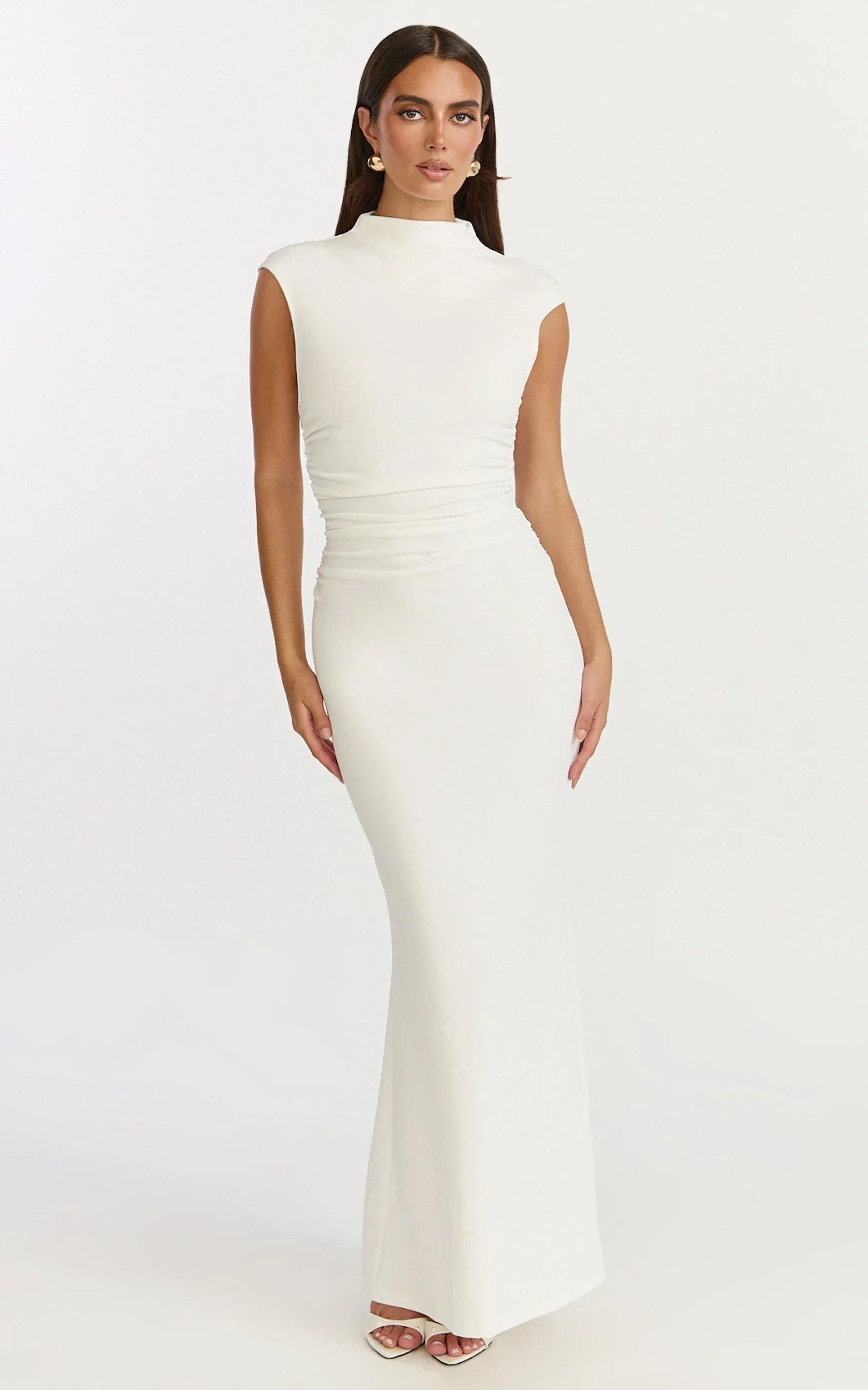 Eira Maxi Dress High Neck Cap Sleeve Maxi Dress in White