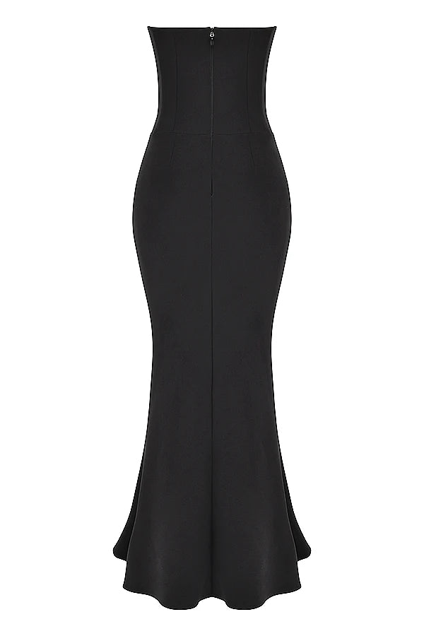 black crepe strapless corset dress